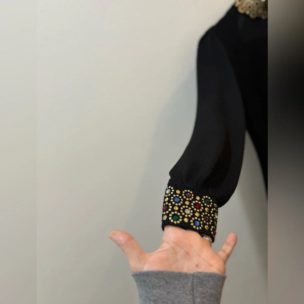 Vintage St.John Santana Knit Black Embellished Dress Jeweled Collar Size 4 - Picture 4 of 16